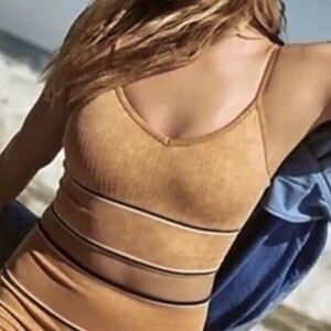 Free People Tan Ribbed Tank Top